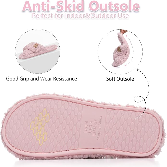 Fuzzy Open Toe Slippers for Women Indoor and Outdoor with Memory Foam Cozy Cross Band Women's Slipper Cute Soft House Shoes Slip On Gifts for Womens Mom Her Ladies Bridesmaid