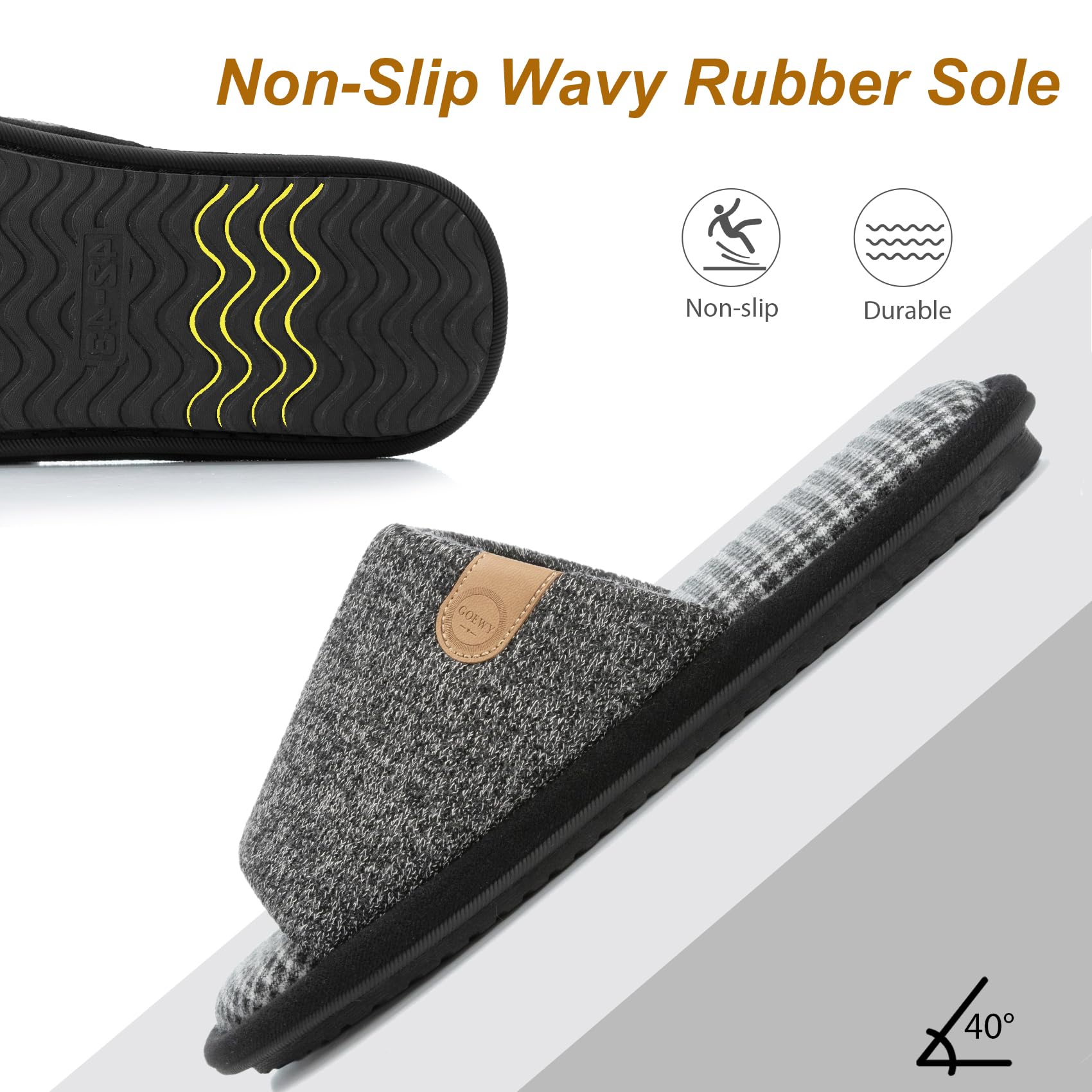GOEWY Mens Cozy Memory Foam Slippers Indoor Outdoor Gifts for Men Slip On House Shoes Anti-skid Soft Open Toe Slippers