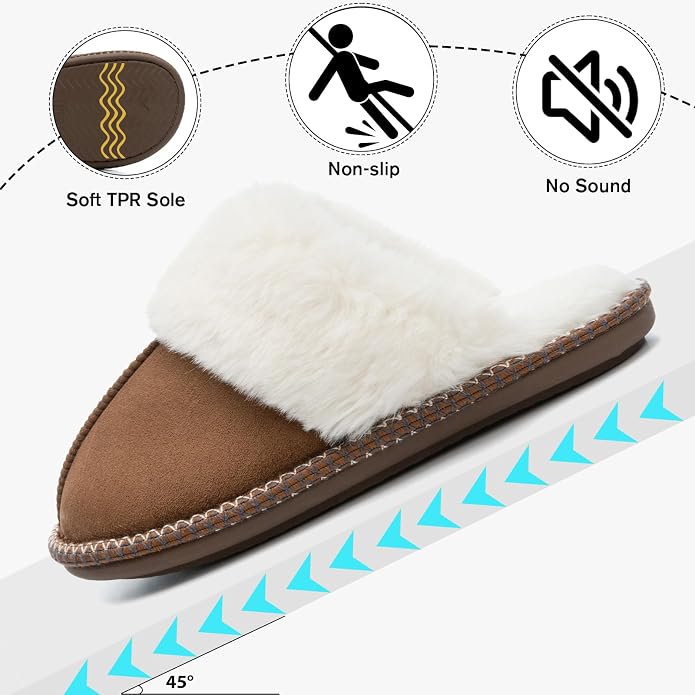 GOEWY Fuzzy Slippers for Women with Memory Foam Warm Winter Faux Fur Slippers House Shoes Indoor Outdoor Gifts For Women Suede Anti-Skid