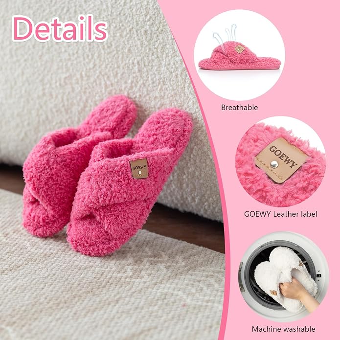 Fuzzy Open Toe Slippers for Women Indoor and Outdoor with Memory Foam Cozy Cross Band Women's Slipper Cute Soft House Shoes Slip On Gifts for Womens Mom Her Ladies Bridesmaid