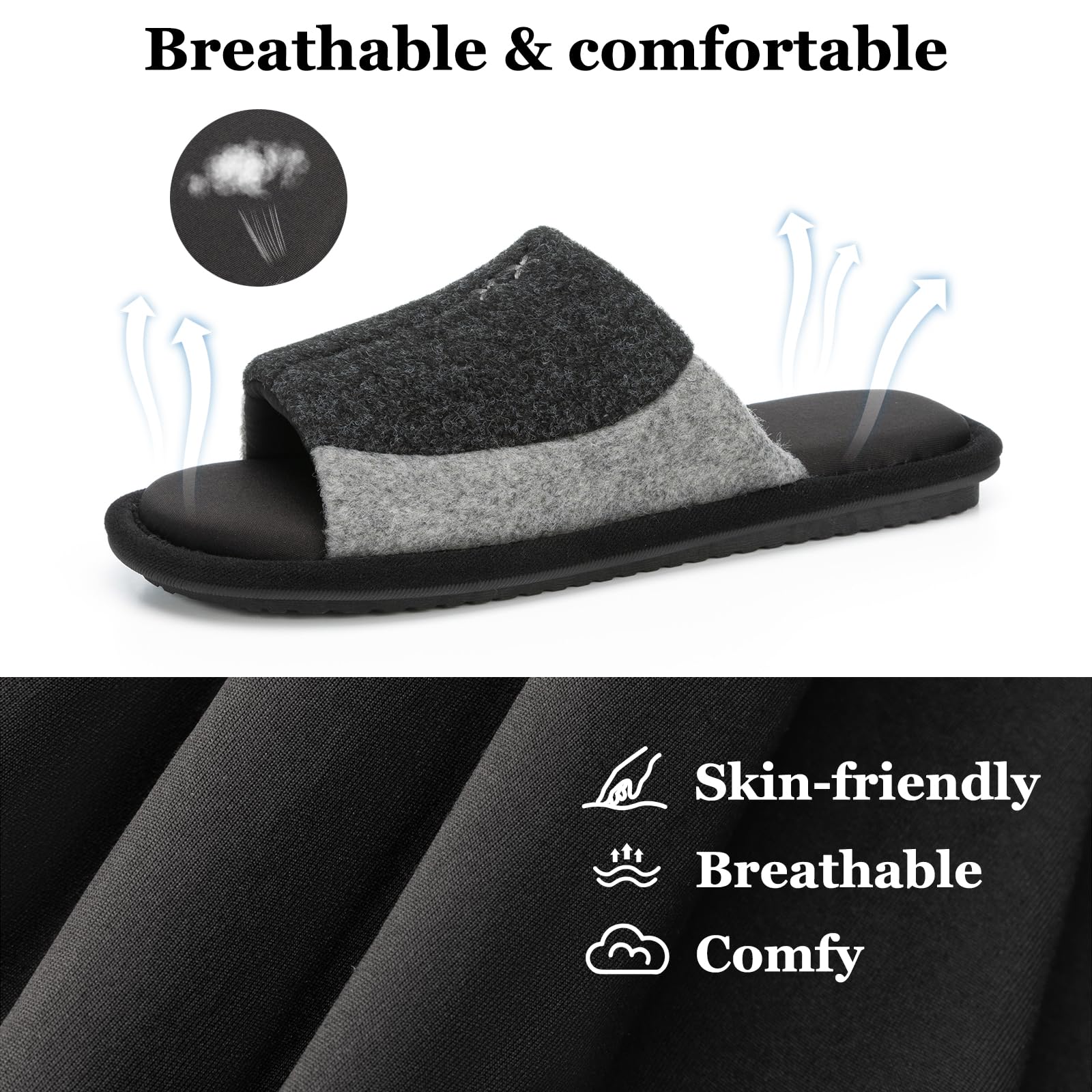 GOEWY Mens Cozy Memory Foam Slippers Indoor Outdoor Gifts for Men Slip On House Shoes Anti-skid Soft Open Toe Slippers