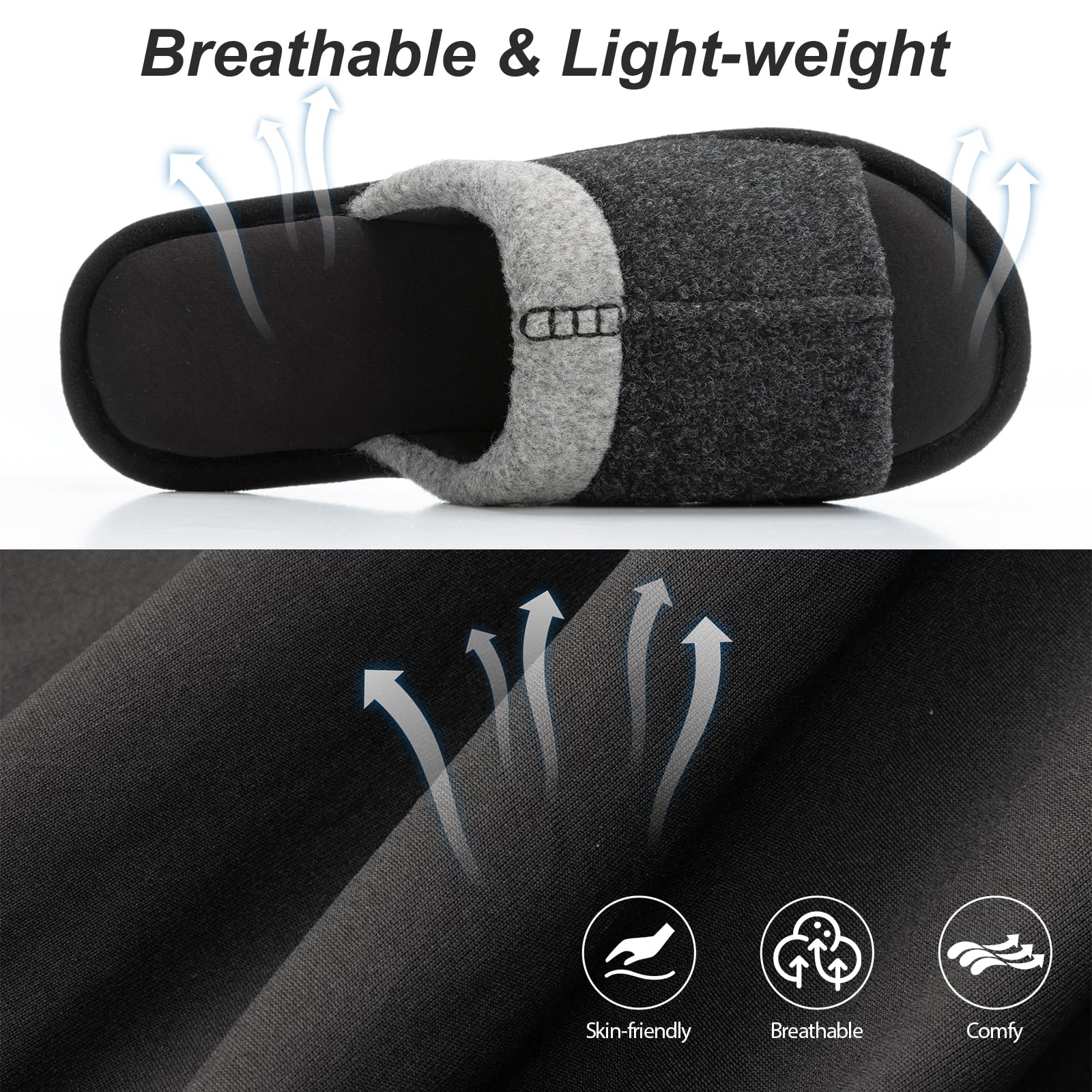 GOEWY Mens Cozy Memory Foam Slippers Indoor Outdoor Gifts for Men Slip On House Shoes Anti-skid Soft Open Toe Slippers
