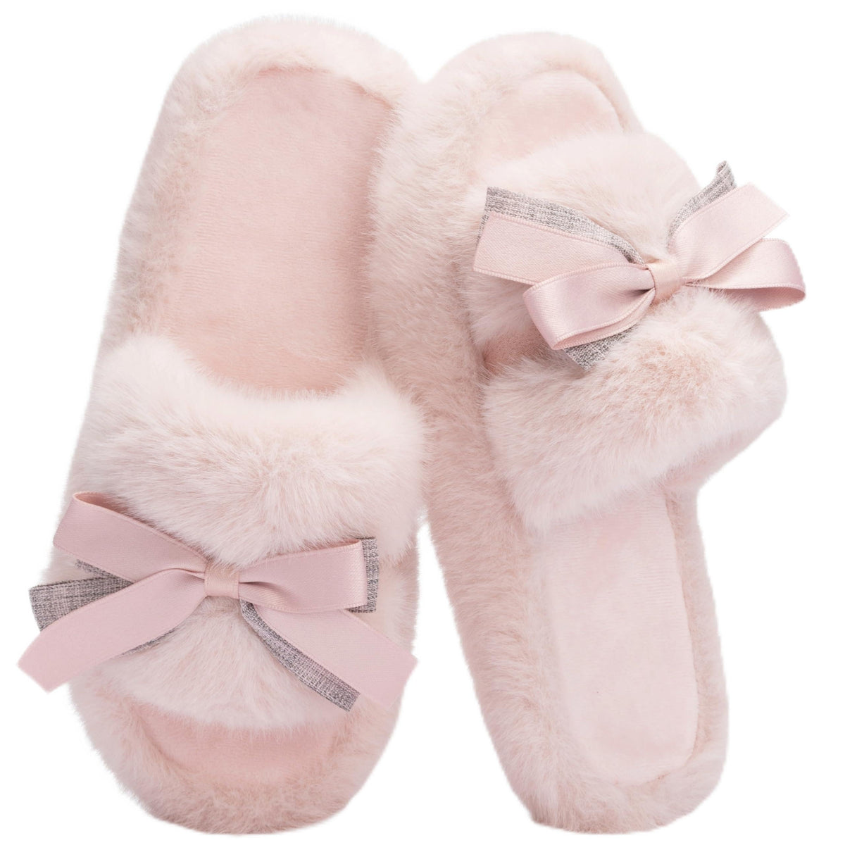 GOEWY Cute Bow Slippers for Women with Memory Foam Open Toe Fuzzy House Slippers indoor outdoor Anti-Skid Soft Birthday Gifts for Women Mom