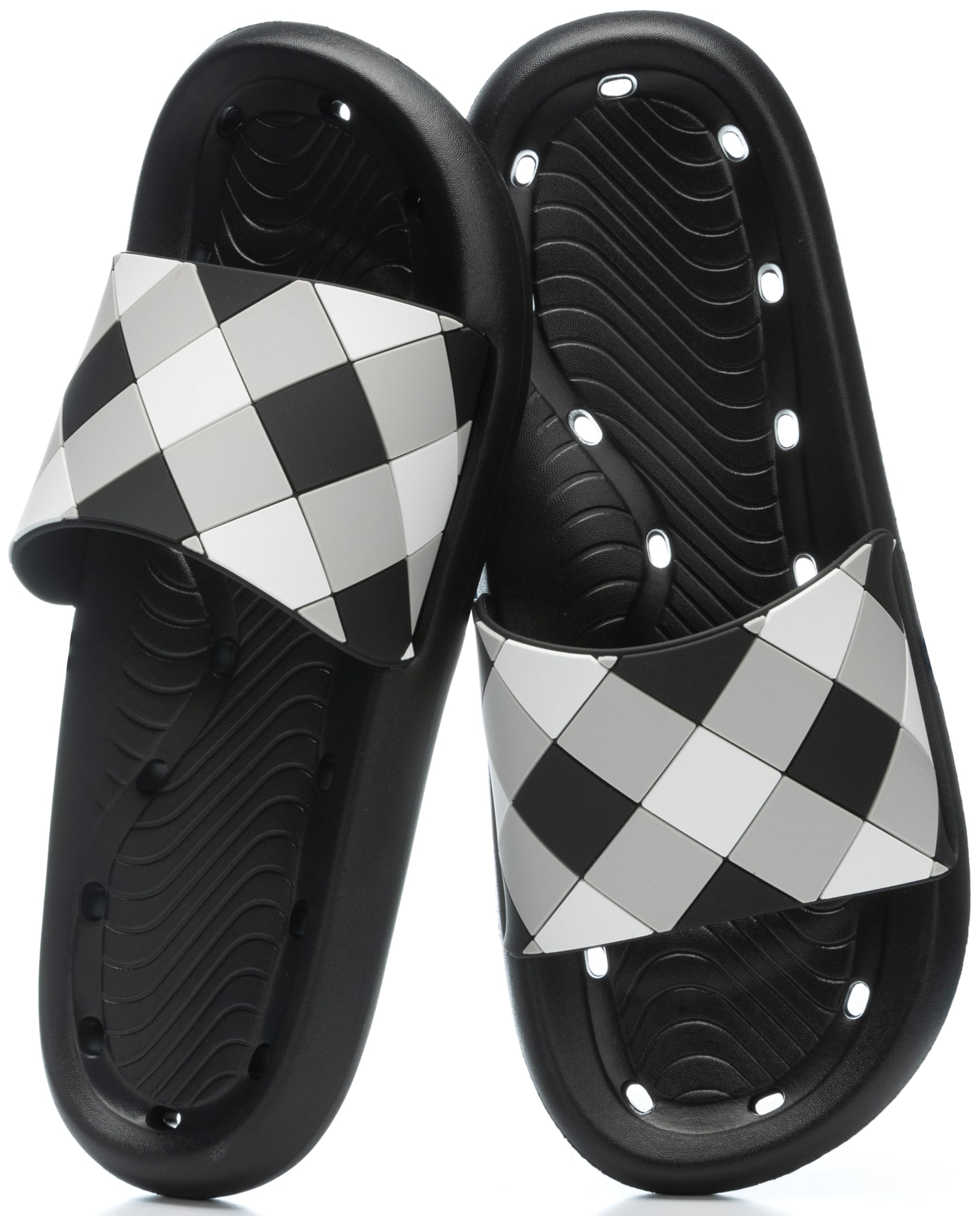 GOEWY Mens Shower Shoes Quick Drying Non-Slip Slippers with Drain Holes Lightweight Sandals Essentials for Home College Dorm Travel Pool Beach Gym