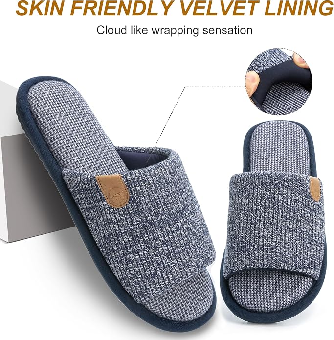 GOEWY Mens Cozy Memory Foam Slippers Indoor Outdoor Gifts for Men Slip On House Shoes Anti-skid Soft Open Toe Slippers