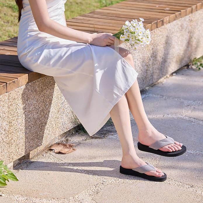 GOEWY Flip Flops for Women With Arch Support Womens Sandals Comfortable Yoga Mat Corduroy Summer Beach Walking Thong Slides Shoes Slip On Indoor Outdoor