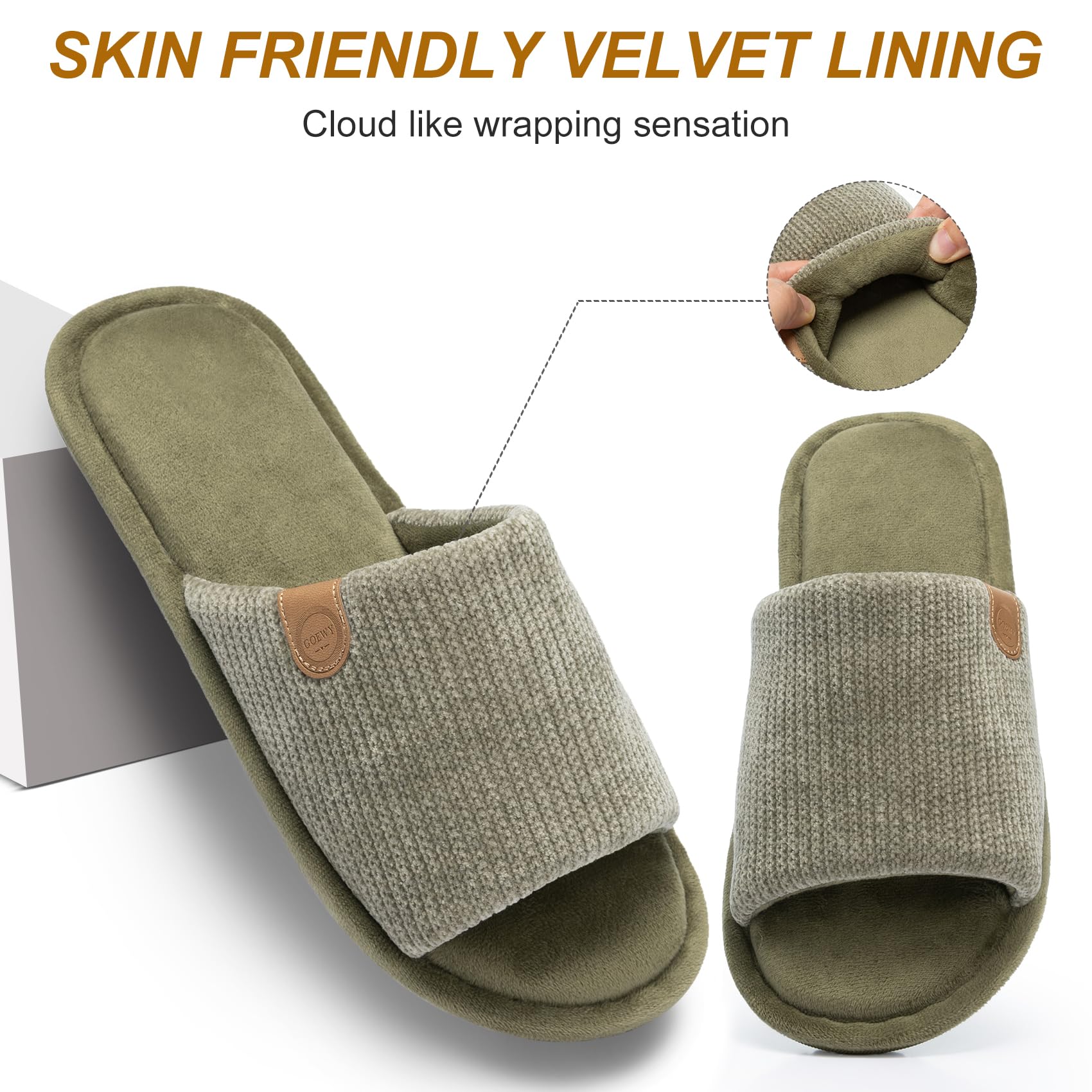 GOEWY Mens Cozy Memory Foam Slippers Indoor Outdoor Gifts for Men Slip On House Shoes Anti-skid Soft Open Toe Slippers