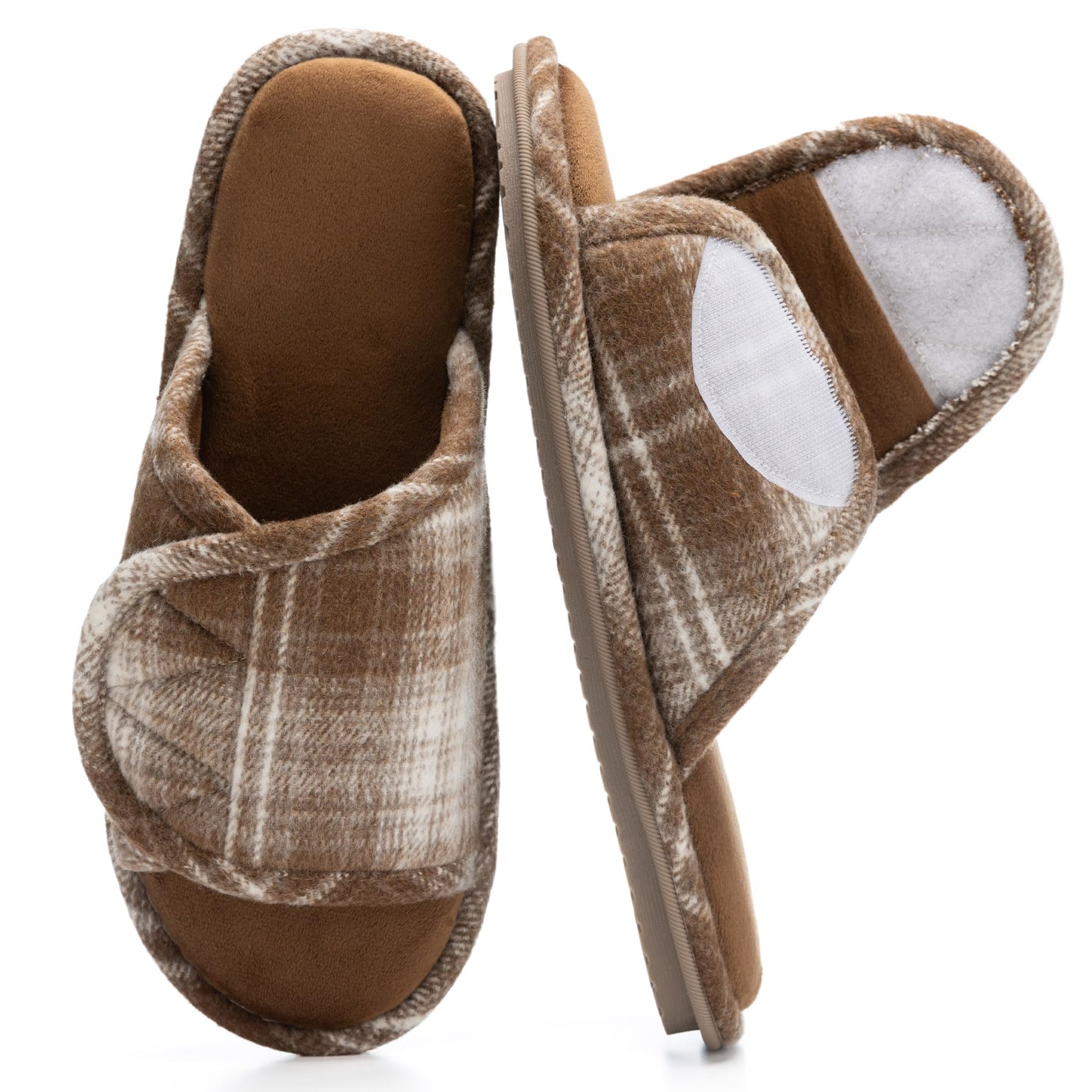 GOEWY Adjustable Open-Toe Mens Slippers Memory Foam House Slippers with Non-Slip Soles Indoor and Outdoor Shoes Gifts for Men Him Dad