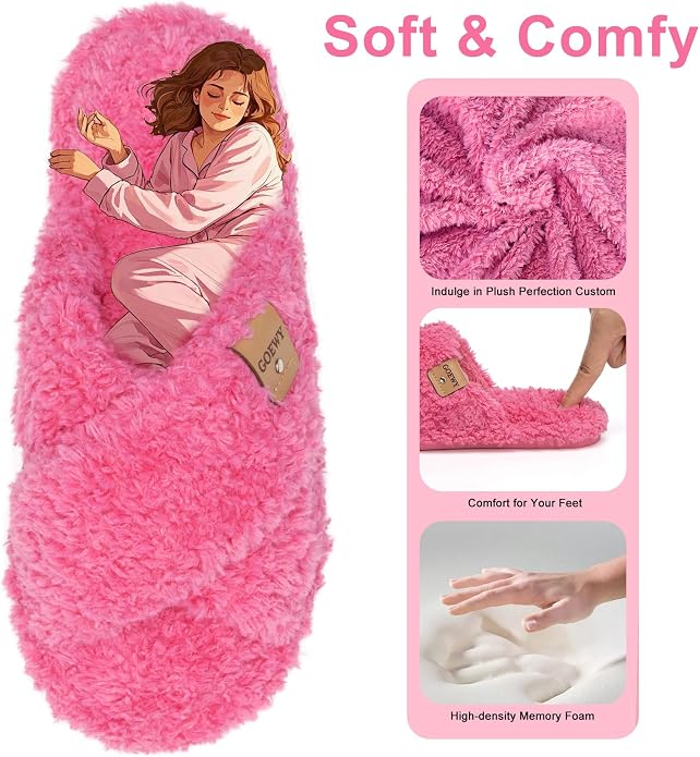 Fuzzy Open Toe Slippers for Women Indoor and Outdoor with Memory Foam Cozy Cross Band Women's Slipper Cute Soft House Shoes Slip On Gifts for Womens Mom Her Ladies Bridesmaid