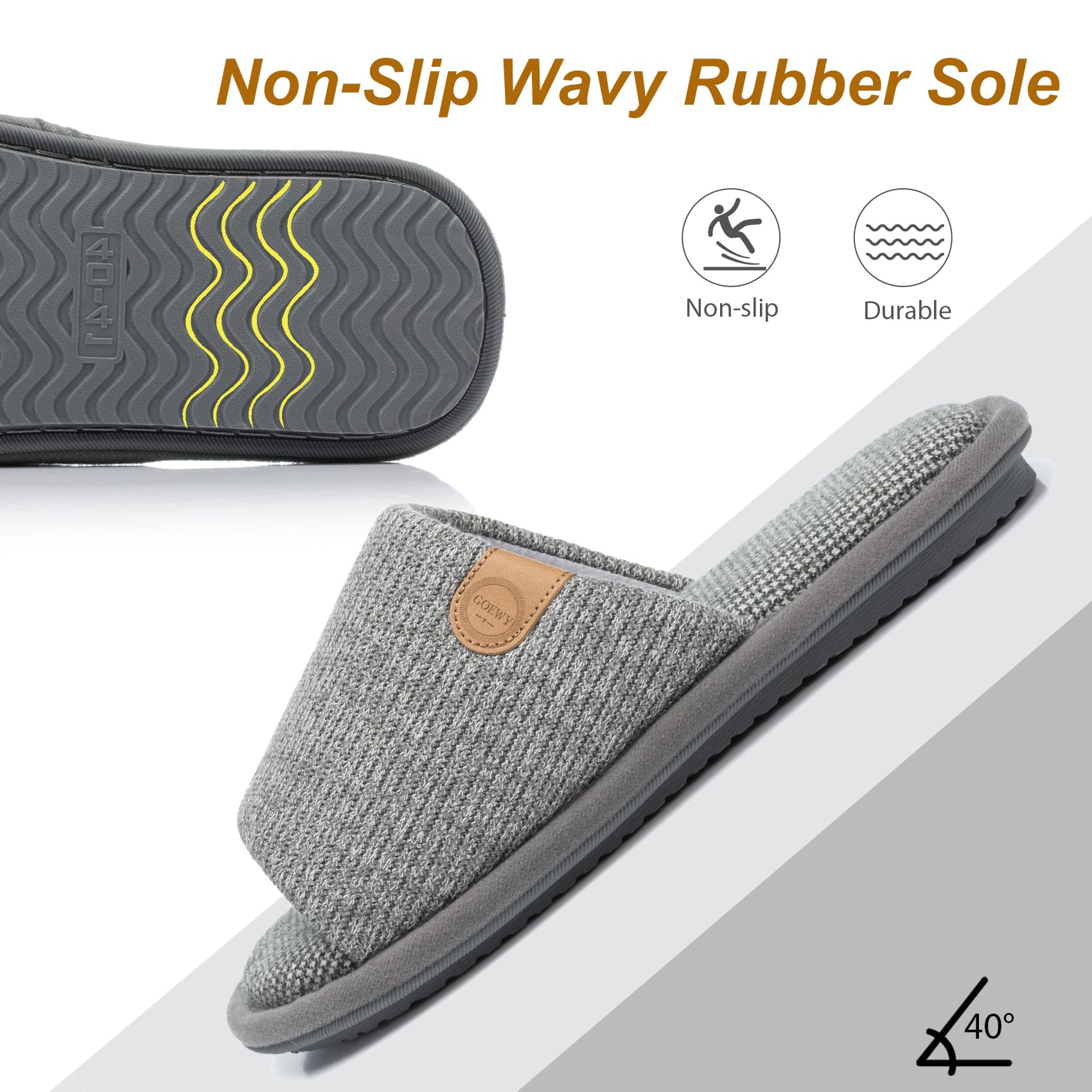 GOEWY Mens Cozy Memory Foam Slippers Indoor Outdoor Gifts for Men Slip On House Shoes Anti-skid Soft Open Toe Slippers