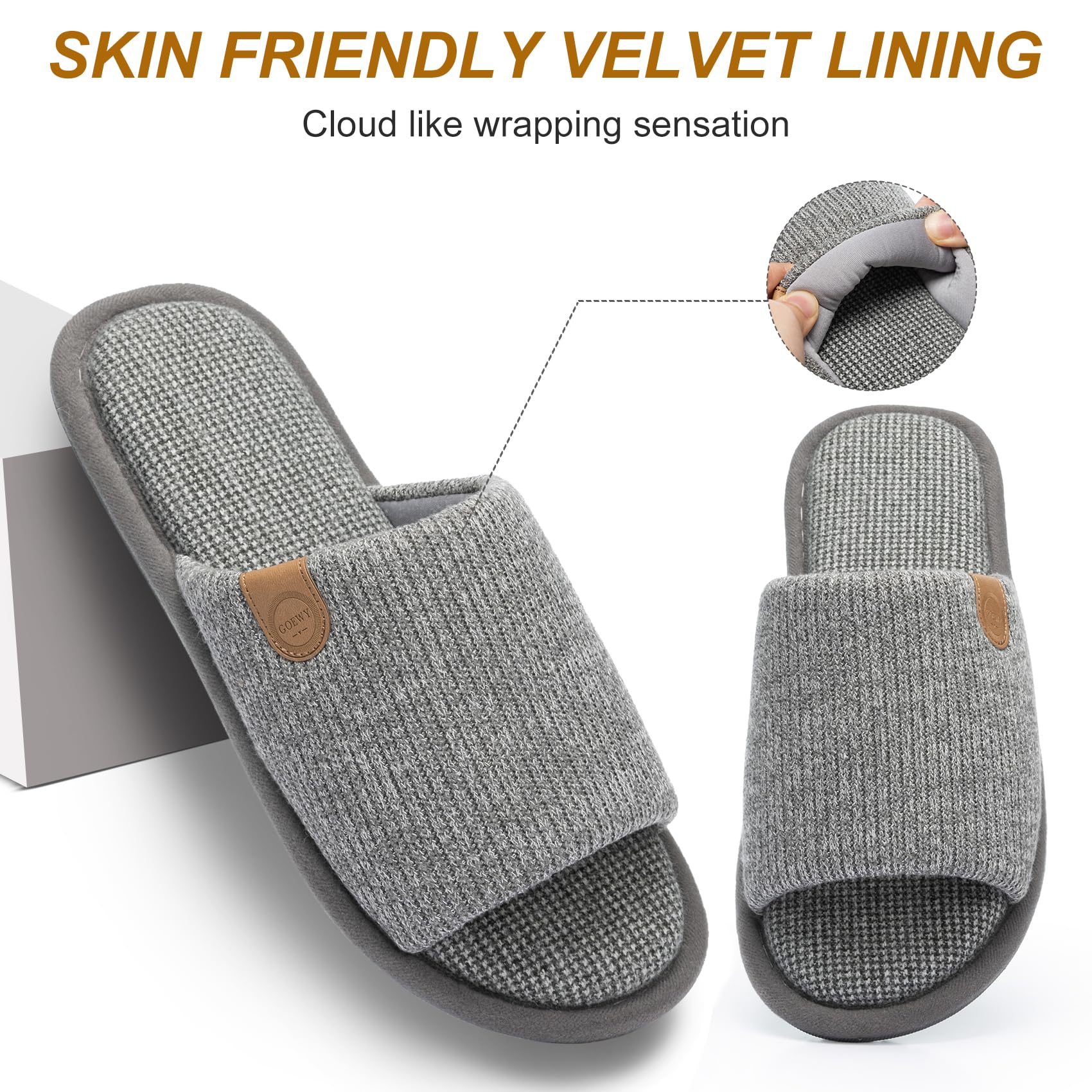 GOEWY Mens Cozy Memory Foam Slippers Indoor Outdoor Gifts for Men Slip On House Shoes Anti-skid Soft Open Toe Slippers