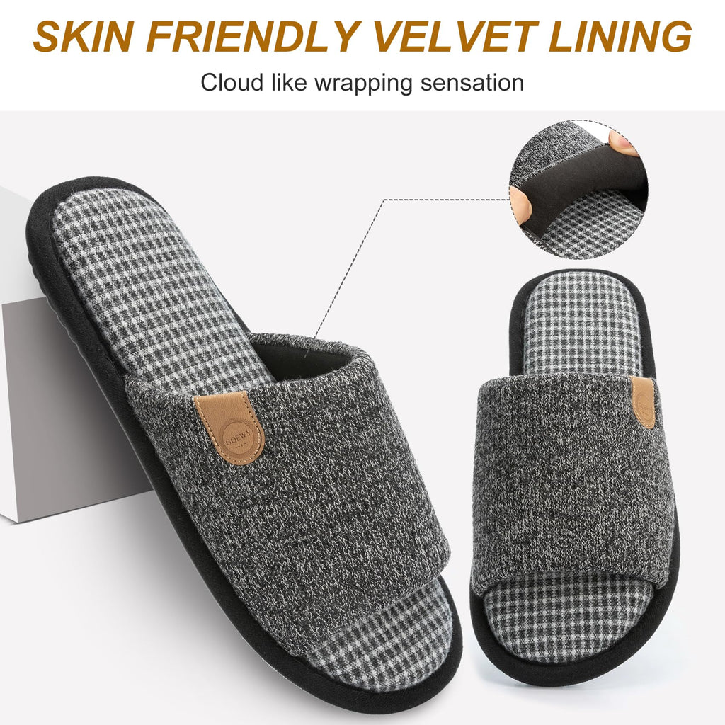 GOEWY Mens Cozy Memory Foam Slippers Indoor Outdoor Gifts for Men Slip On House Shoes Anti-skid Soft Open Toe Slippers