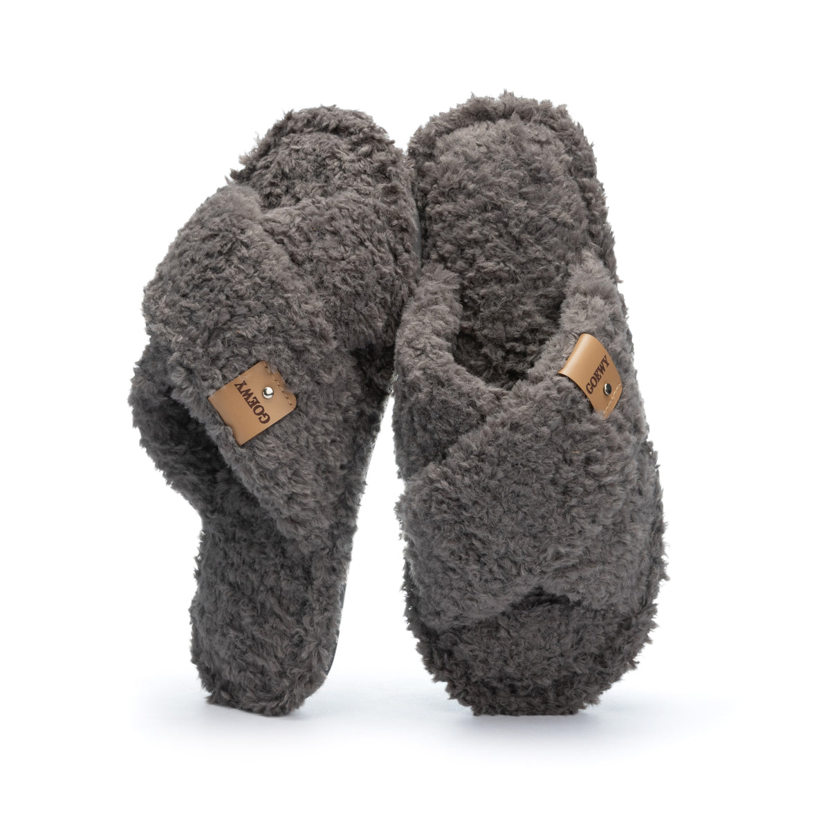 Fuzzy Open Toe Slippers for Women Indoor and Outdoor with Memory Foam Cozy Cross Band Women's Slipper Cute Soft House Shoes Slip On Gifts for Womens Mom Her Ladies Bridesmaid
